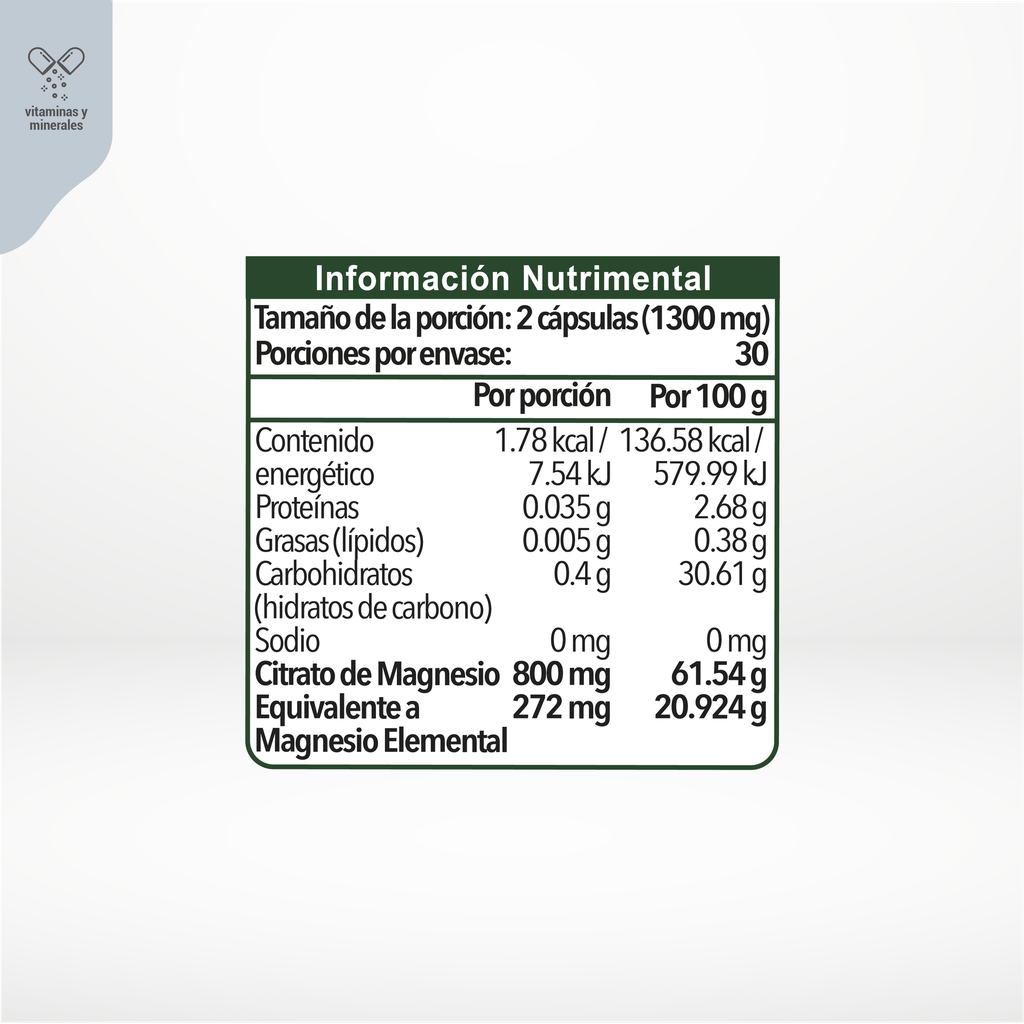 Citrato de Magnesio 60 caps de 650 mg