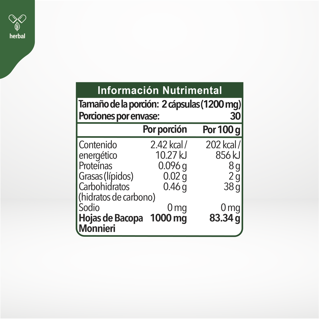Bacopa Monnieri 60 caps de 600 mg
