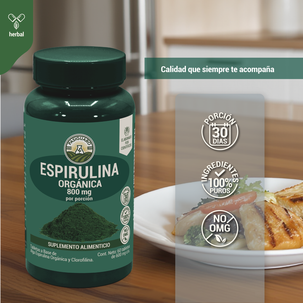 Espirulina Orgánica 60 tabletas de 600 mg