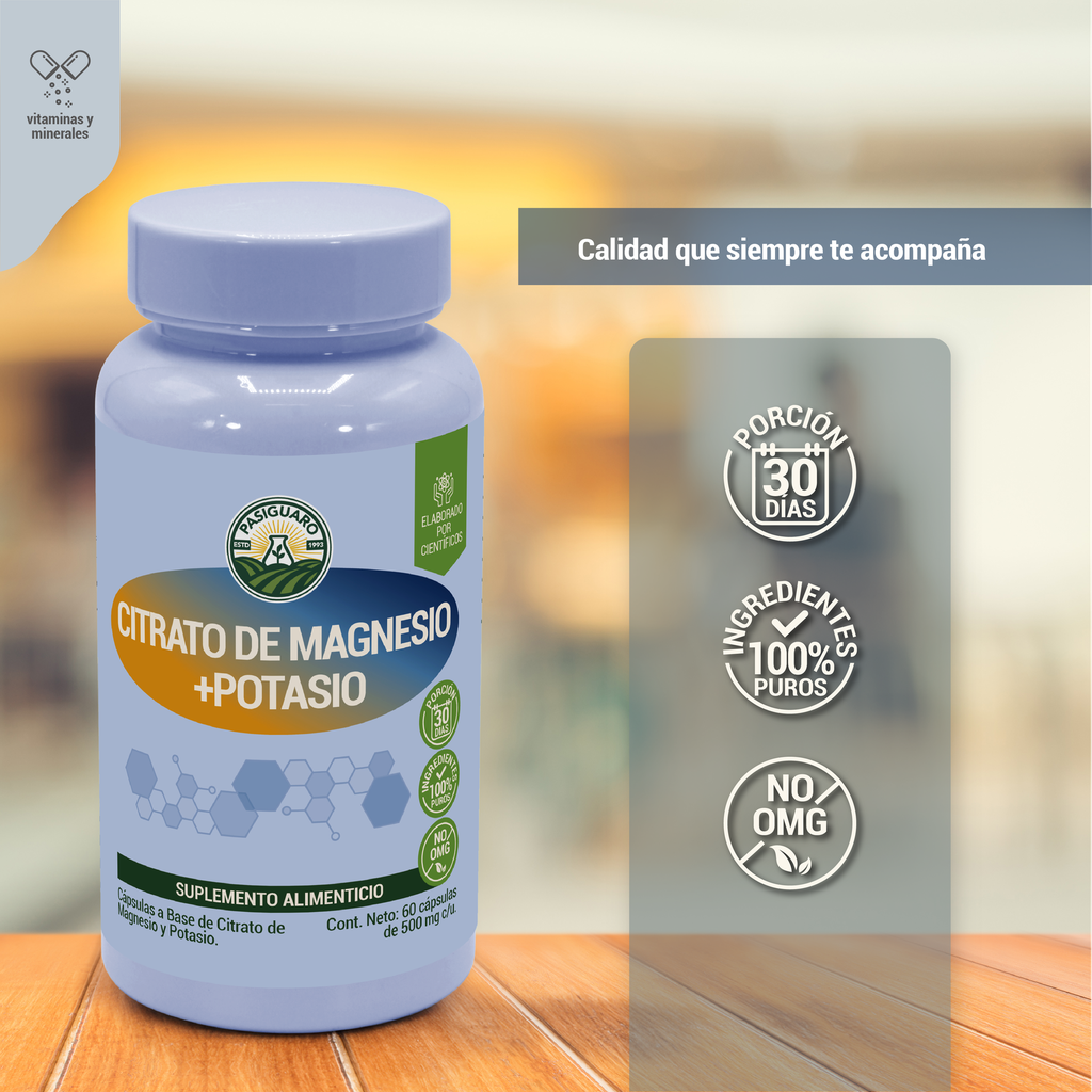 Citrato de magnesio + Potasio 60 cápsulas 500 mg